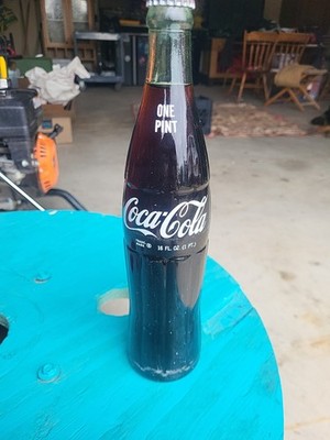 1980s Coca-Cola Coke Vtg Returnable 16 Oz 1 PT Green Glass Bottle Full 
