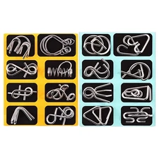 Metal Wire Puzzle Set Of 16 With Pouch Brain Teaser IQ Test Disentanglement