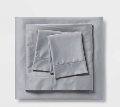 Threshold 500 Thread Count Tri-Ease FULL Gray Sheet Set Flat Fitted 2Pillowcases