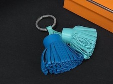 Hermes Carmen Unodos Keyring Leather Blue Silver Hardware 3.7 in Excellent