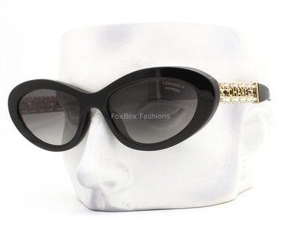 Chanel Sunglasses Black Gold CC Logo Chain Polarized ch5538QA 622/S8 with Case