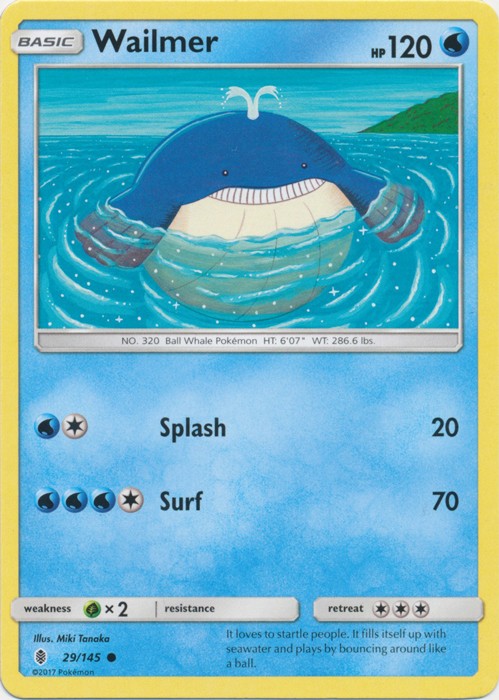 Wailmer - 29/145 - Common (Mp) Guardians Rising - Water Pokémon