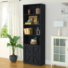 71.5" Bookshelf and Bookcase, 6-Tier Bookshelves with Cabinet Doors, Tall Dis...