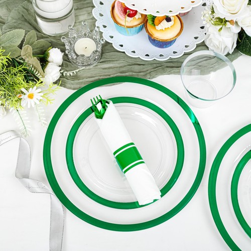 350 Pcs Green Plastic Plates-Clear Dinnerware Set for St. Patrick's Day Sprin... - Picture 8 of 9