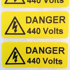Electrical Safety Warning Labels - 440V Voltage Labels - Yellow 50mm x 20mm