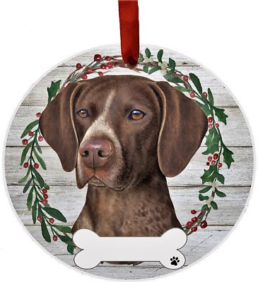 German Shorthaired Pointer Dog Wreath Ornament Personalizable Christmas Holiday