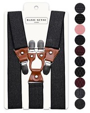 Men Braces, 35mm Y Shape Wide Leather Suspenders for Trouser, Checked