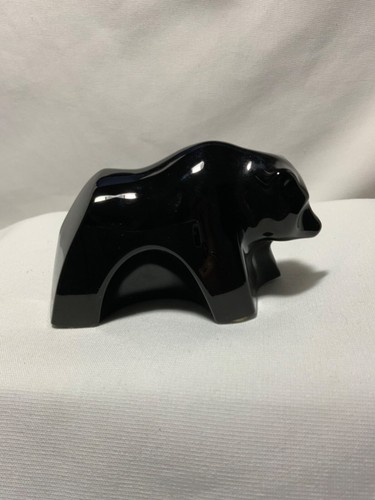Baccarat Black Crystal Bear Grizzly Figurine EUC Wall Street Bear Signed France - Picture 2 of 12