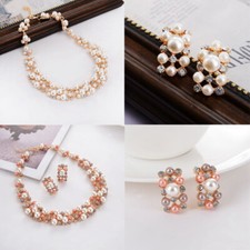 Women Necklace Earrings Jewelry Set Imitation Pearl Wedding Bridal Crystal Charm