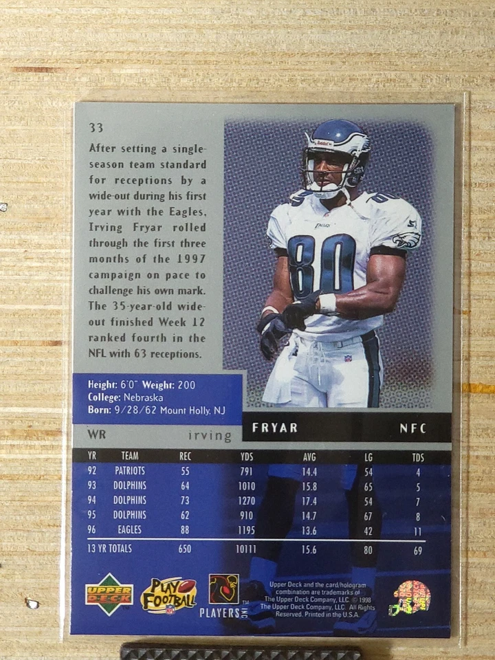 1998 Upper Deck Black Diamond - Irving Fryar #33 - Image 2 of 2