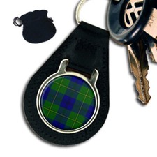 JOHNSTON SCOTTISH CLAN TARTAN  LEATHER KEYRING / KEYFOB GIFT