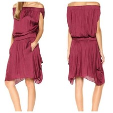 Halston Heritage Wine Red Satin Off Shoulder Dress XS NWT