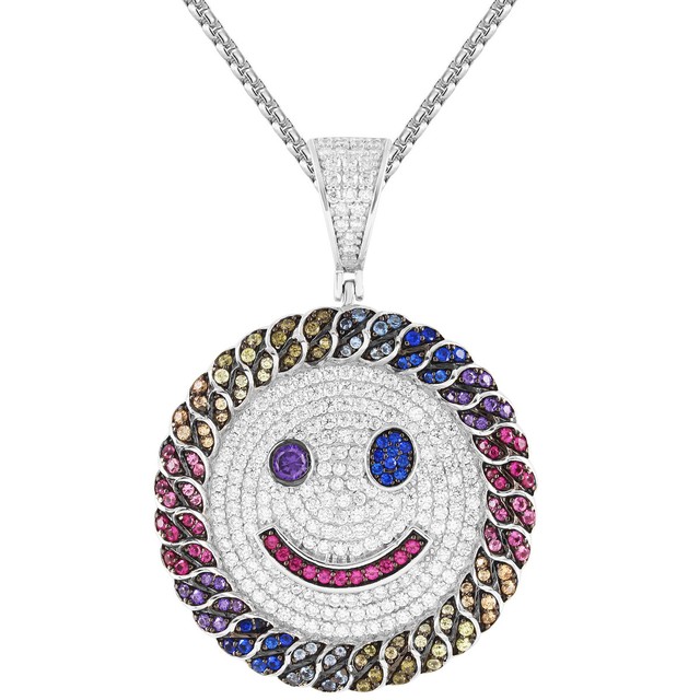 Custom Smiling Happy Smiley Face Emoji Multi Color Pendant Steel Chain