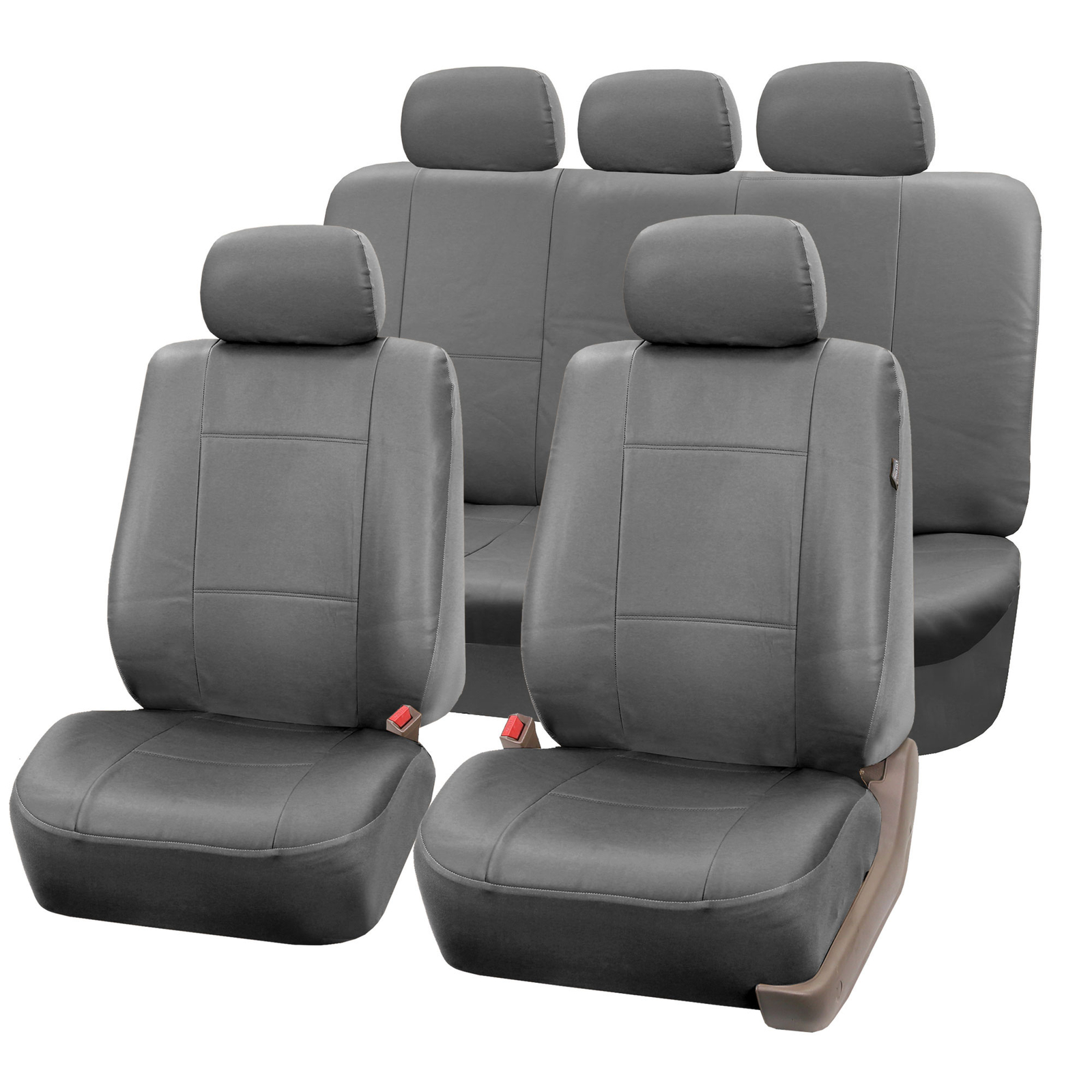 Complete Set Synthetic Leather Car Seat Covers for Auto Gray w/5 Head Rests