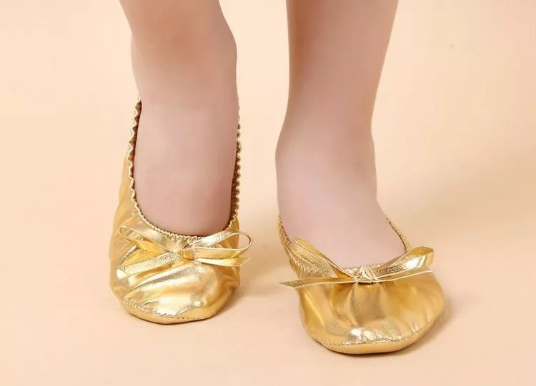Girls Kids Children s Belly Dance Shoes Gold Imitation Leather