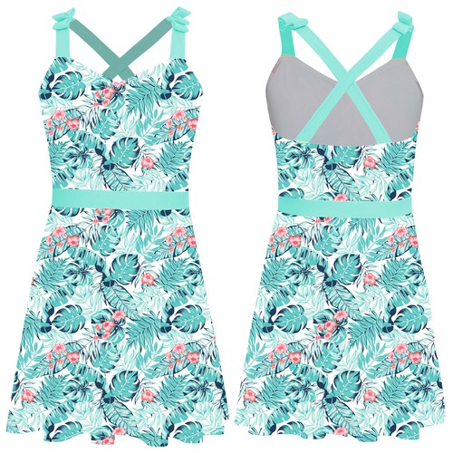 Girl One Piece Swimsuit with Skirt Bathing Suit Swimwear Bathing Suit Hawaiian - Picture 13 of 63
