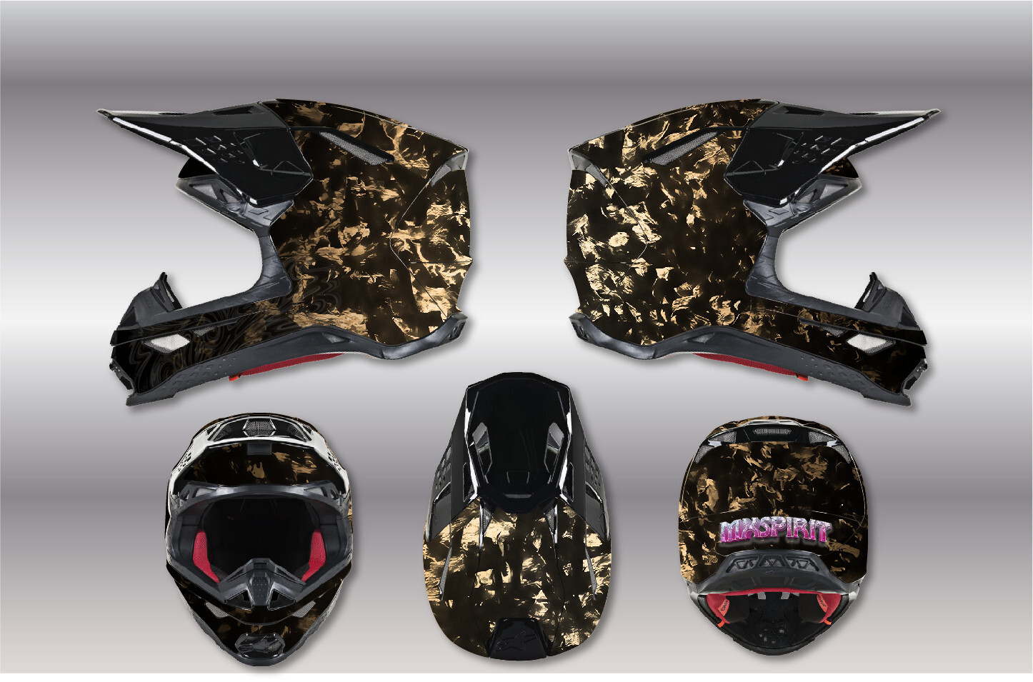 Maquette de casque Alpinestars MS8 pour présentation de livrées racing en atelier de design