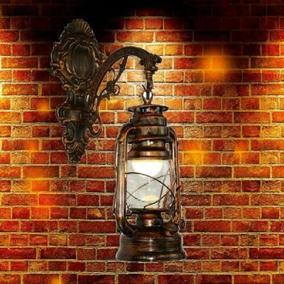 Retro Elegant Rustic Lantern Vintage Kerosene Glass Lampe Wall Led Light E27