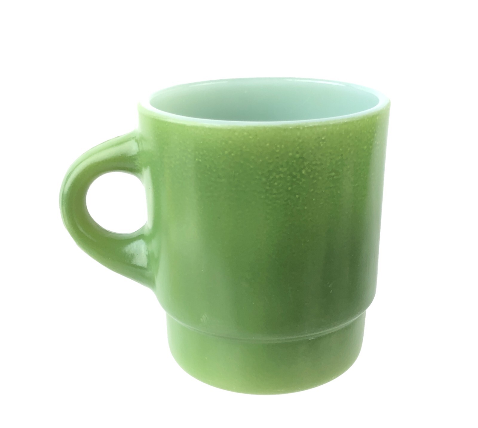 Set of 3 Vintage Fire King Milk Glass Coffee Cups Applied Green Color D