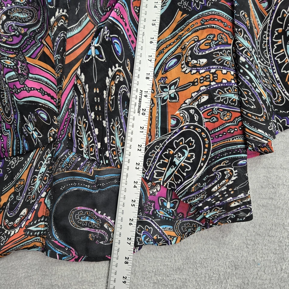 Guess  Women Blouse M L Black Paisley Floral Kimono Open Front Long Sleeve - Image 4 of 4