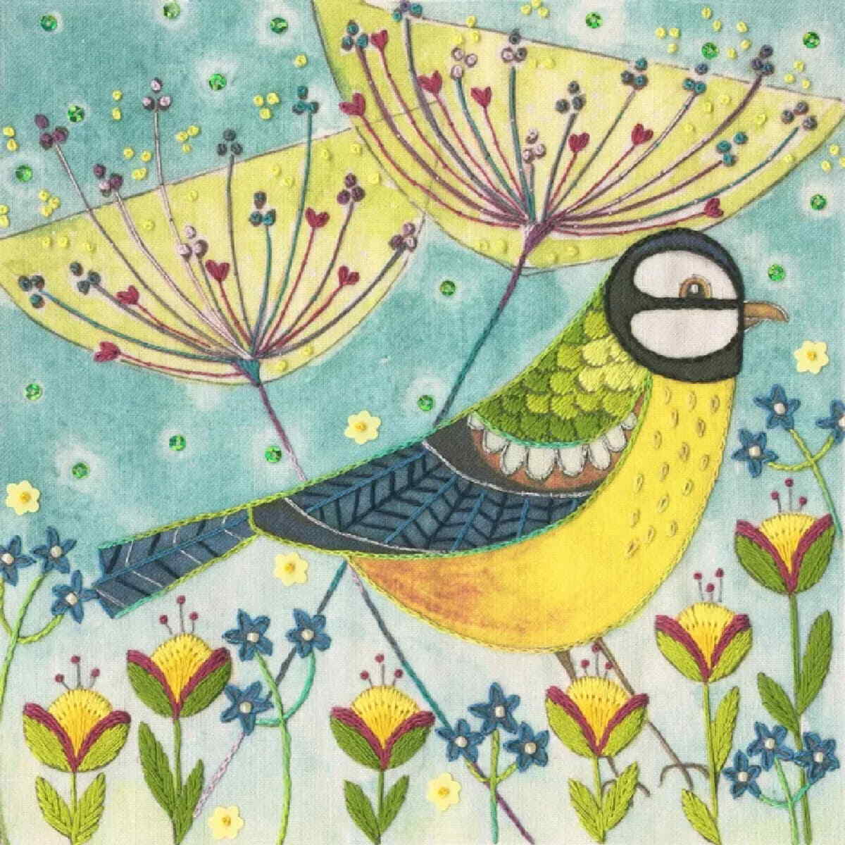 Bothy Threads stamped embroidery kit ""Flight of Fancy: Blue Tit"", ELH6, 16x16cm,
