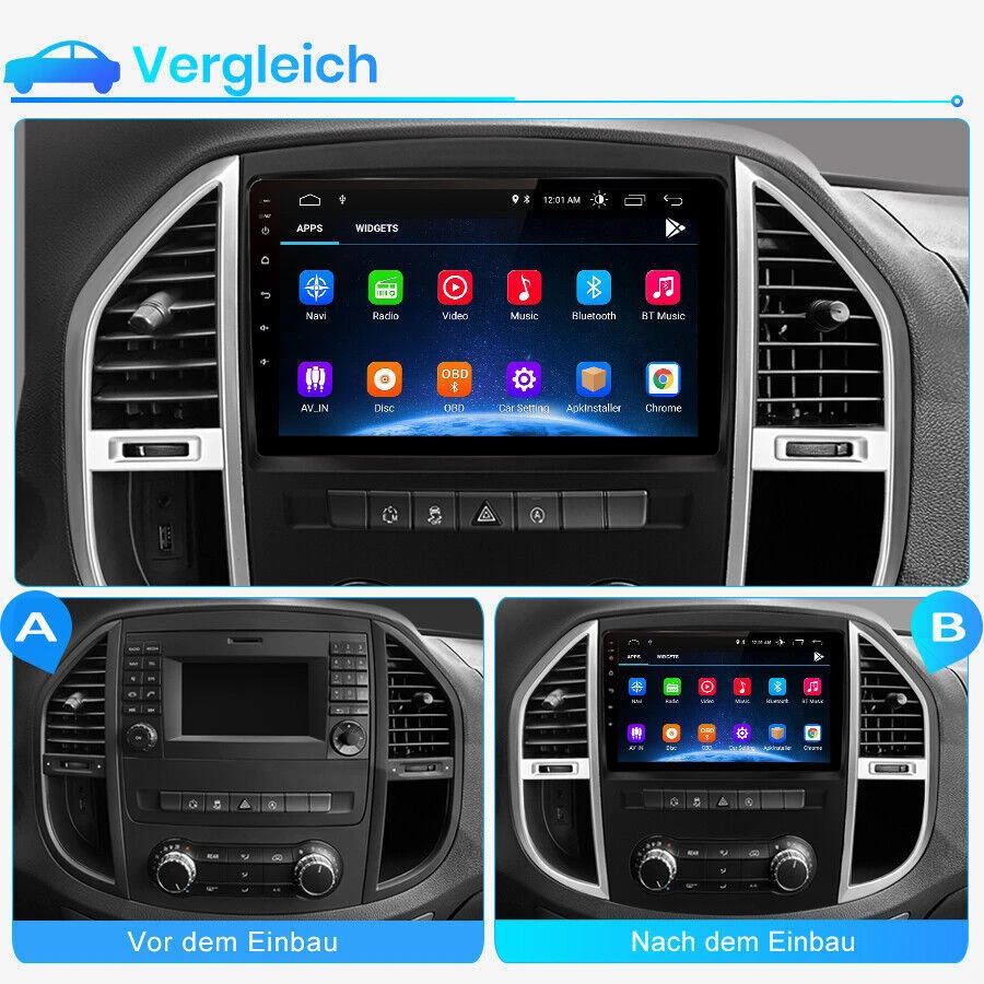 DAB+ Autoradio Für Mercedes Benz Vito W447 2014-2020 GPS Navi Android 12 CarPlay - Bild 2 von 4