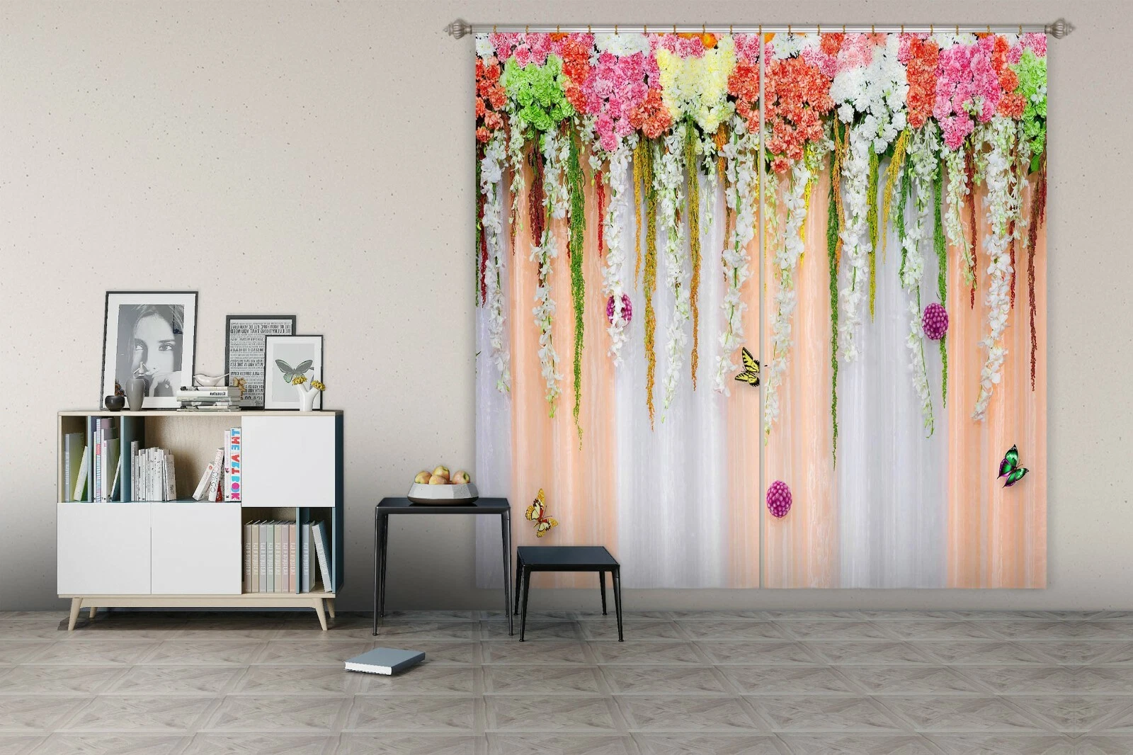 3D Flower Butterfly ZHUA1763 Blockout Photo Curtain Fabric Window Zoe