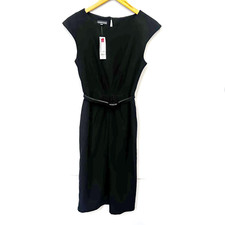 Warehouse Midi Dress Basic Black Round Neck W/Belt Cap Sleeve Womens Size UK 10
