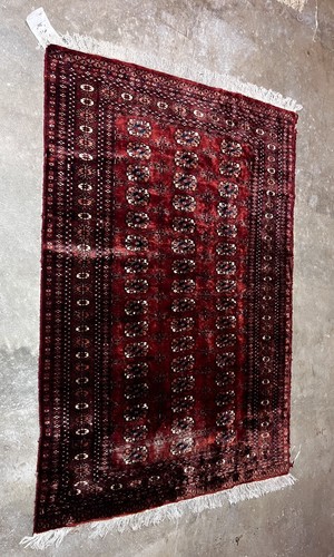 Antique Hand Knotted Oriental Bokahara Rug 4.0x5.1 ft - 第 4/4 張圖片