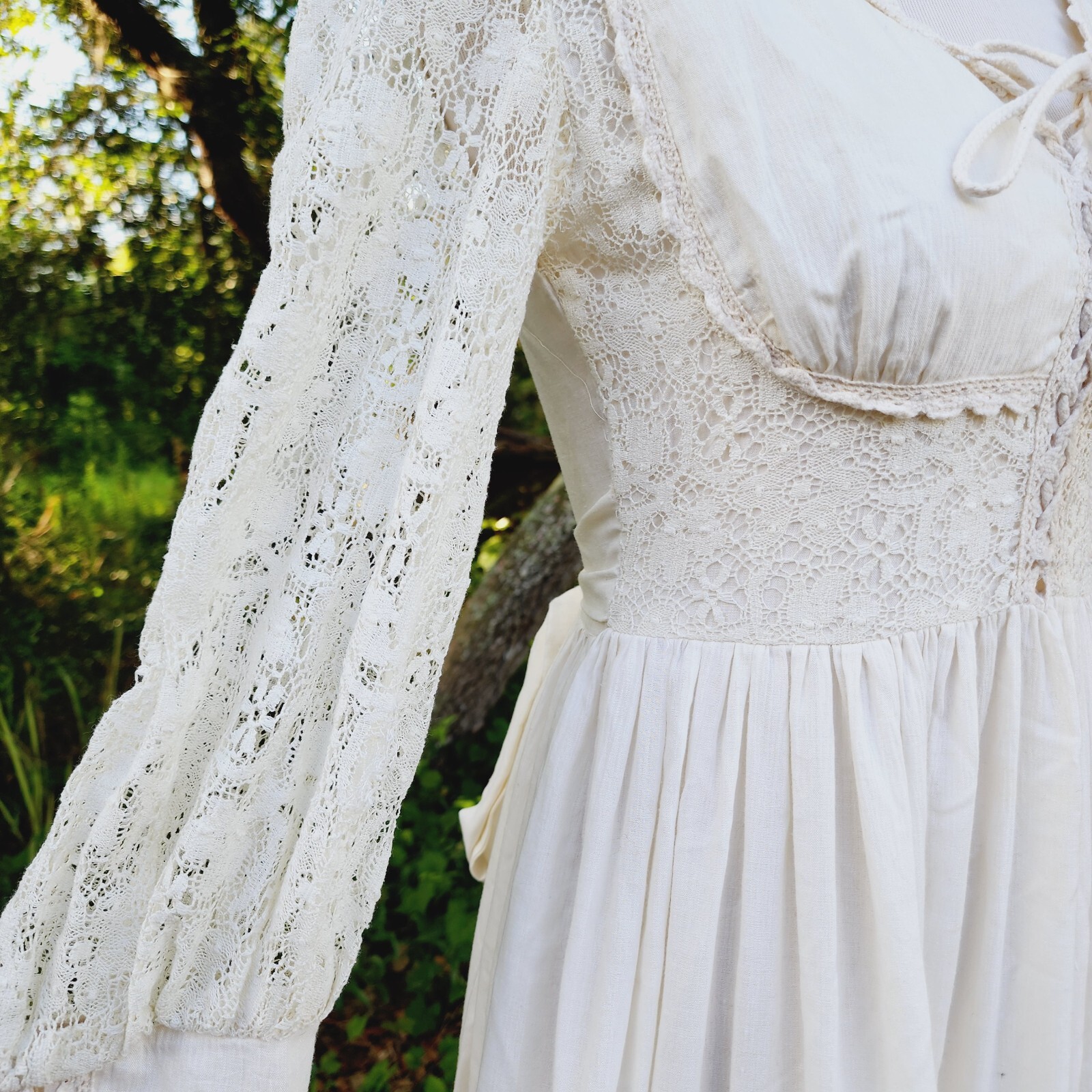 Vintage Gunne Sax Cotton Lace Bridal Cottagecore Lace Up Dress Prairie ...