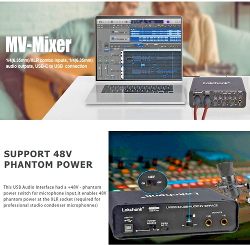 Professional Sound Card UX22 AD 32-bit/192KHz Converter for Studio Music Podcast - Photo 7/11