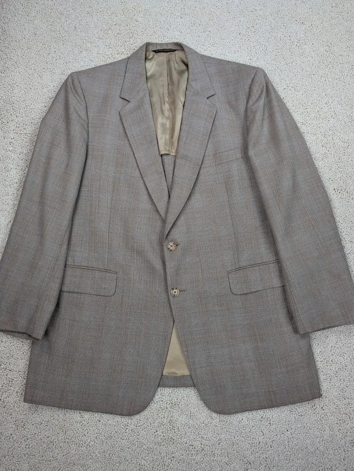 Suit Mens 42R 38x29 Tan Brown Plaid Vintage 2 Piece Jacket Pants USA - Image 2 of 4