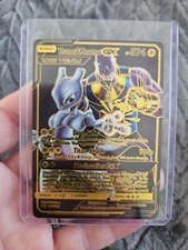 Thanos & Mewtwo GX Black Foil Fan Art Vinyl Collector Pokemon Card Tag Team 
