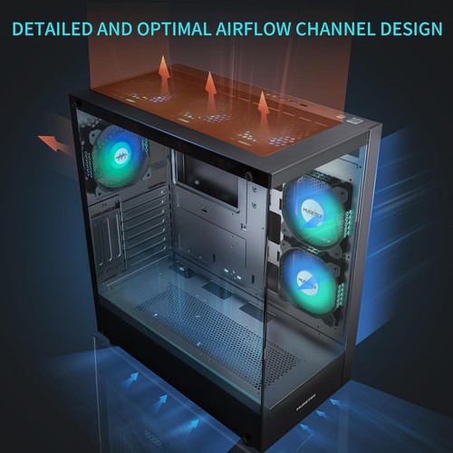 Stylish Black Mid Tower PC Case with 6 ARGB Fans & Advanced Cooling System - Picture 5 of 9