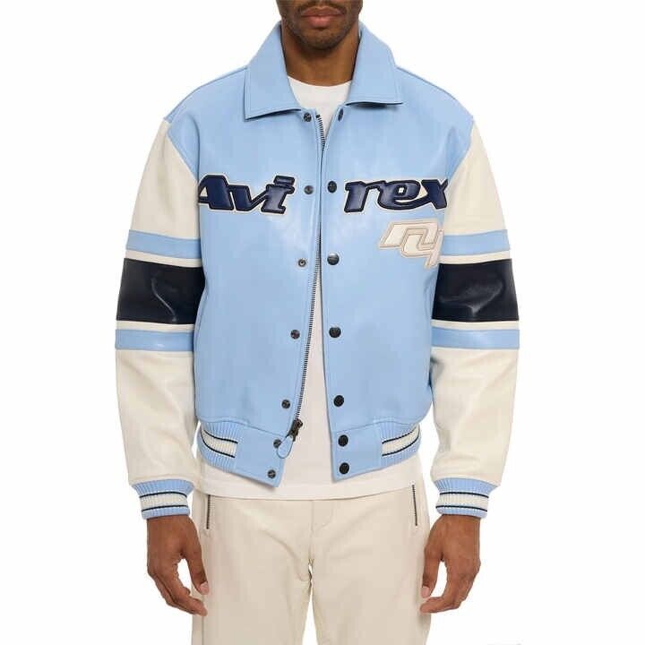 Avirex Men's Sky Blue Bomber Style Flight Jacket Genuine Avirex Men's Sky Blue Bomber Style Flight Jacket Genuine