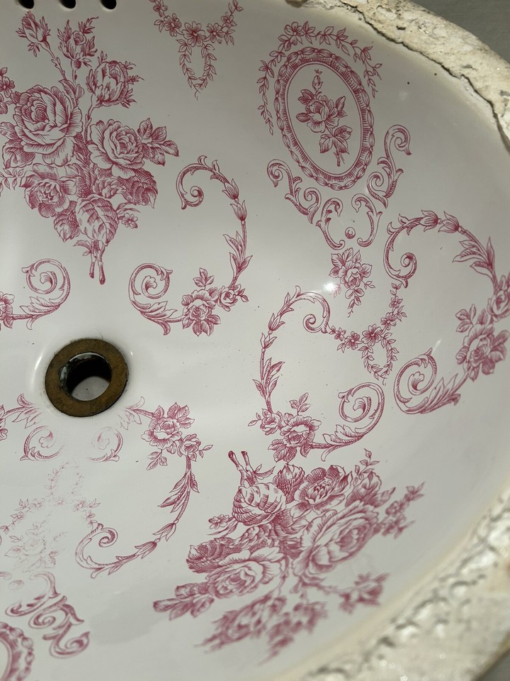 Porcelain De Paris Handpainted Pink Roses Used Bathroom Sink Under
