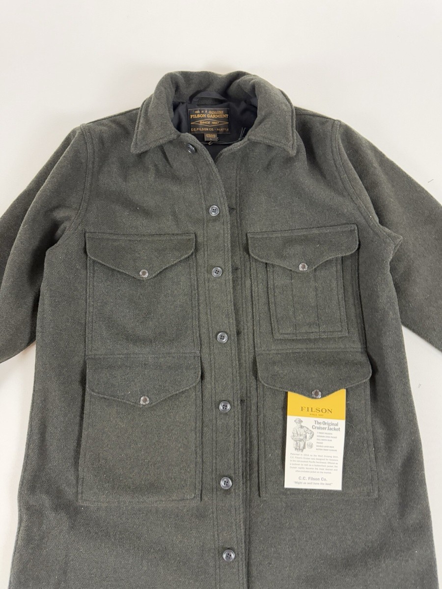 FILSON LONG MACKINAW WOOL CRUISER PEAT BLACK L NWT LAST ONE | eBay