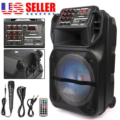 12'' Portable Bluetooth Speaker Heavy Bass Sound Party Speaker FM AUX w/ mic