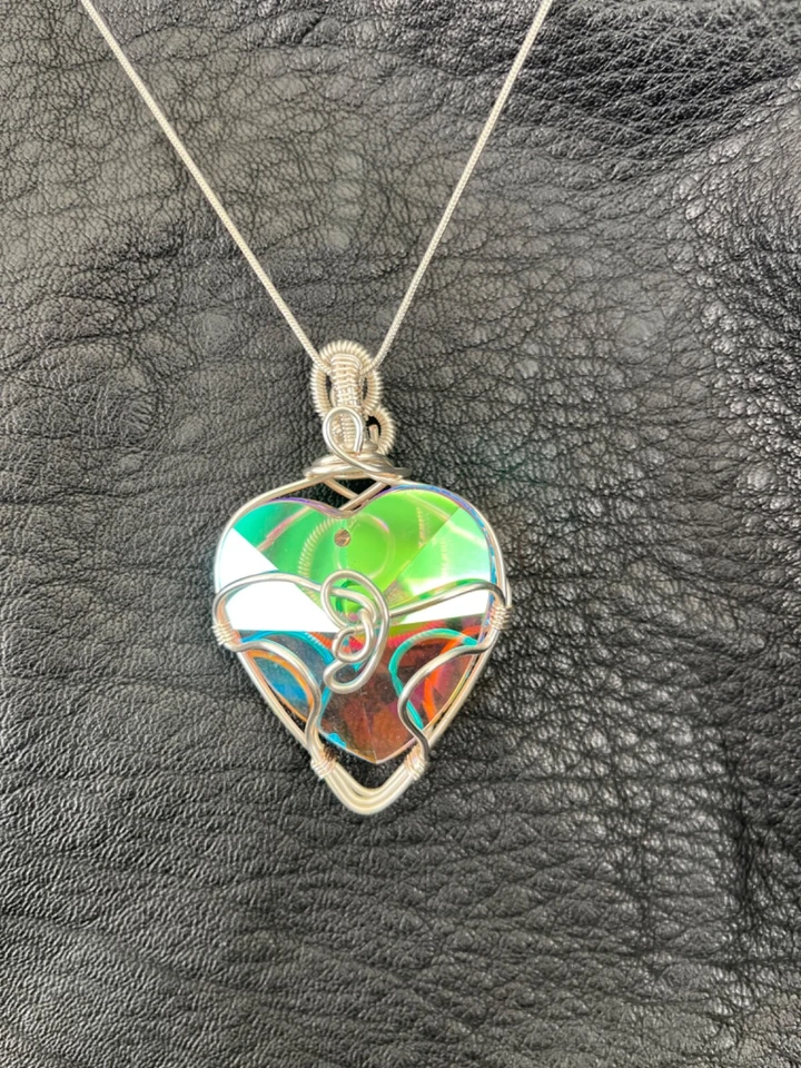 Large Swarovski crystal heart pendant , artisan wire wrapped ,one of a kind - Image 2 of 3