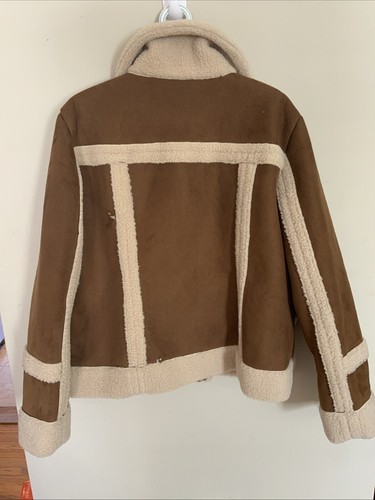 Ana Faux Suede Shearling Brown Women XL Jacket Shacket Barn Chore 2 FLAWS - Picture 6 of 12