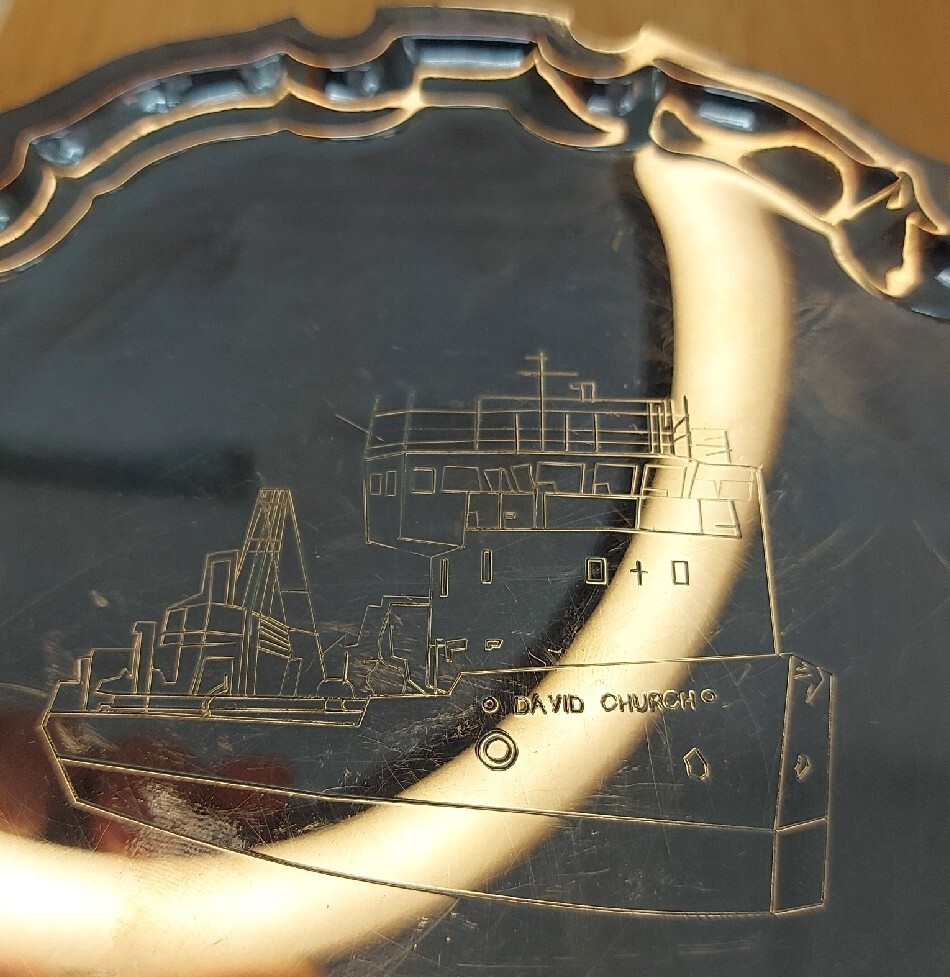 Pinder Bros Sheffield Silver Plate Salver Tray Etched David Church Boat 15.5cm
