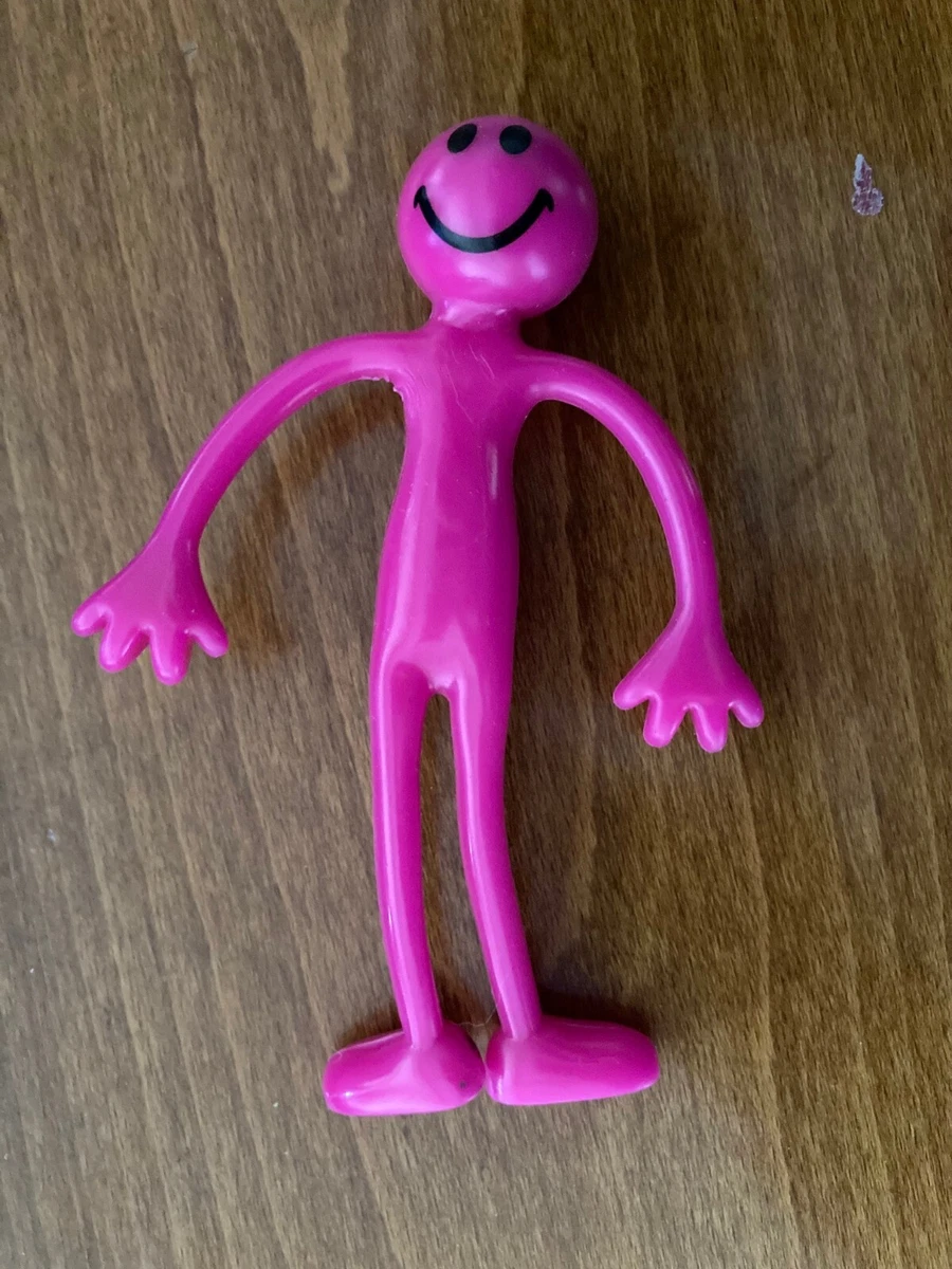 Pink Bendy Rubber Stick Man Smiley Face VGC eBay