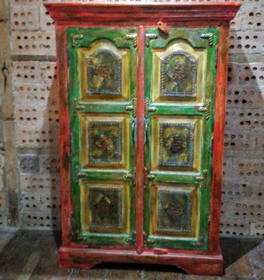 Indian Hand Made Painted Ethnic Cupboard Cabinet Vintage Style