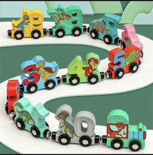 Wooden Magnetic Train Set 11PCS Numbers Dinosaur Train Car Kids US SHIP