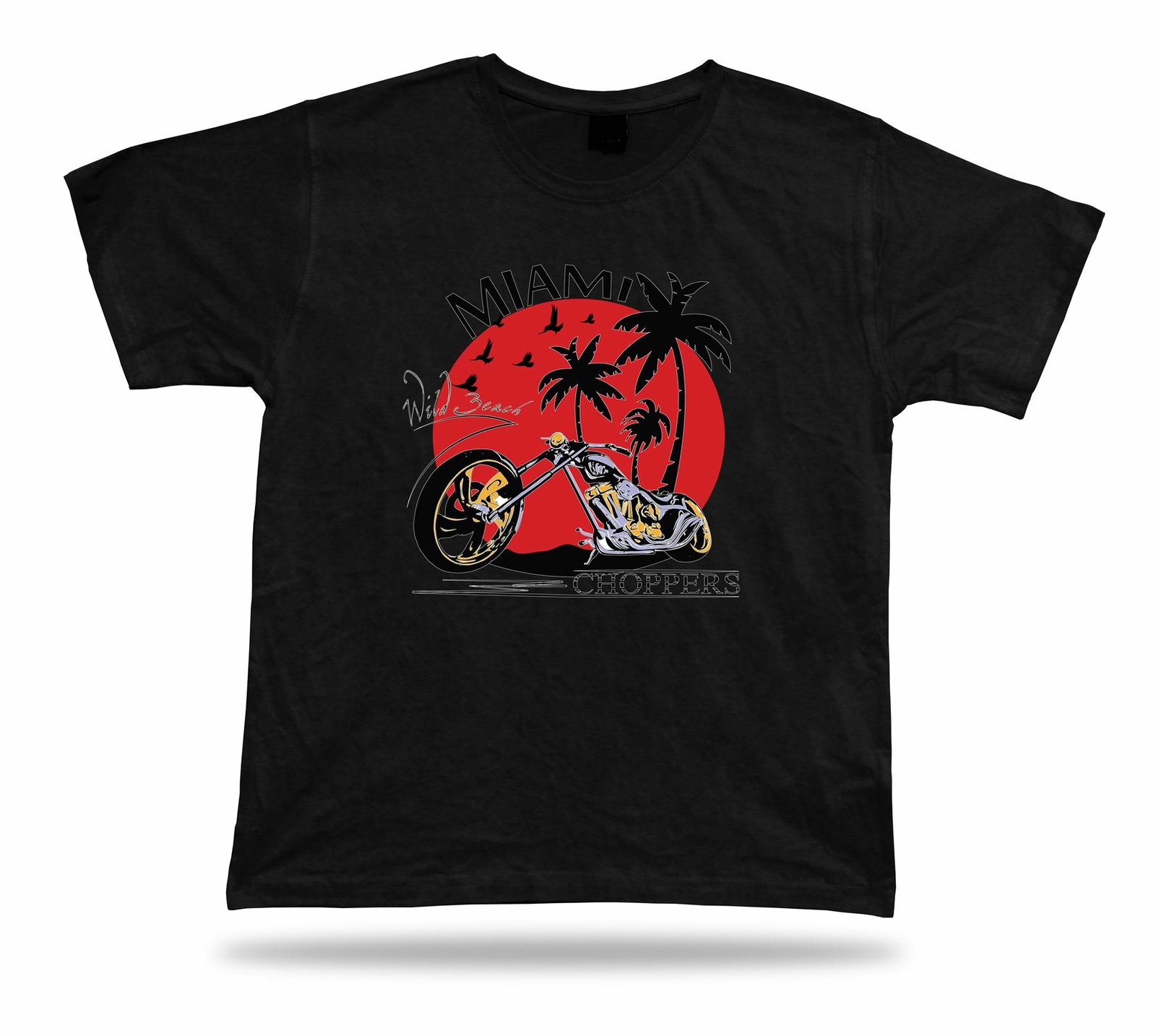 Tshirt Tee Shirt Birthday Gift Idea Miami Beach Chopper Bike Motorcycle Sunset