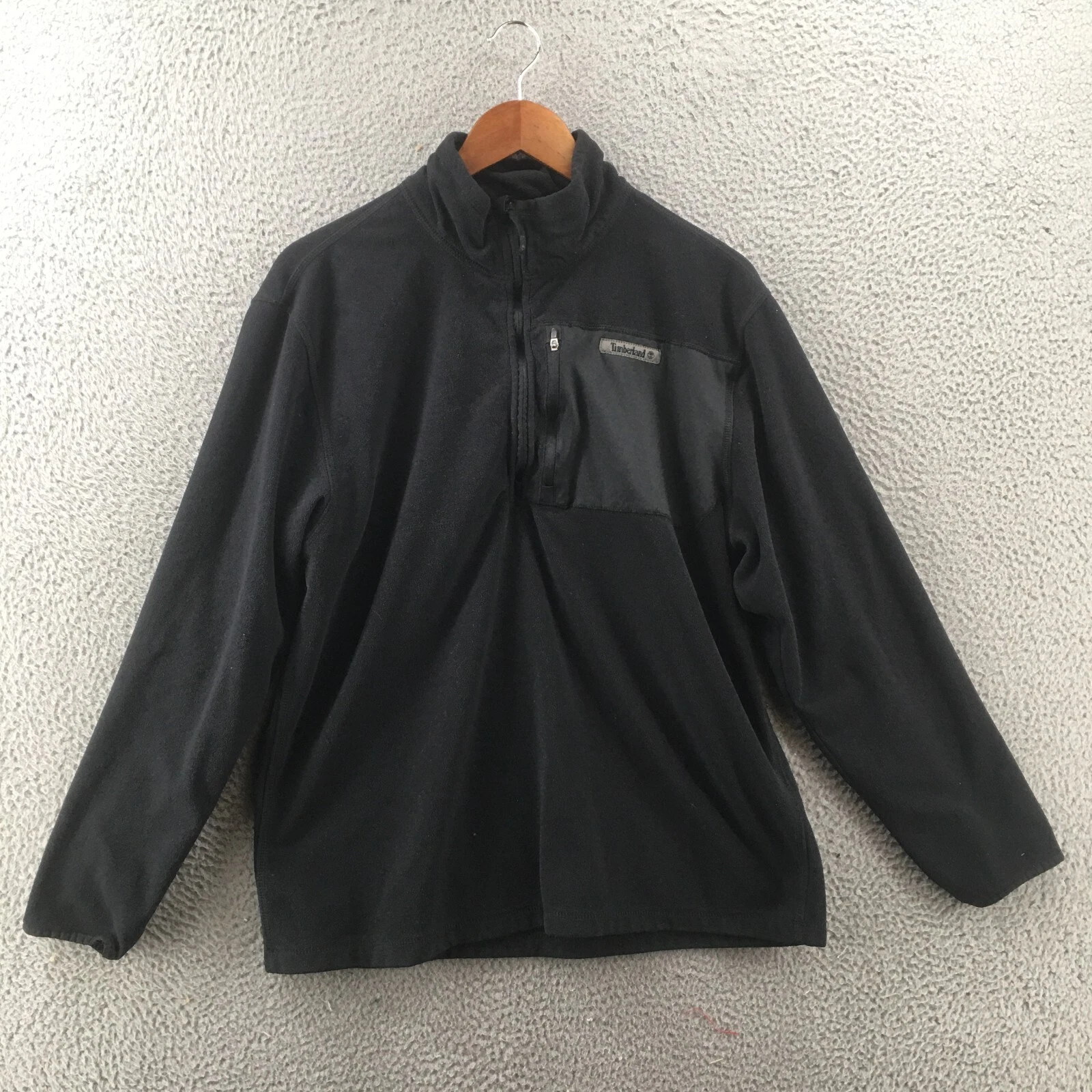 Timberland Fleece Jacket Mens L Solid Black Zip Up Mock Neck Long Sleeve Casual