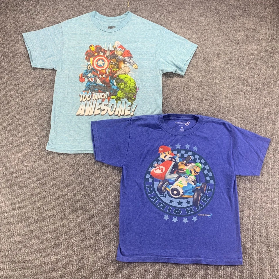 Mario Kart Shirt Marvel Boys Medium 14/16 Blue Superhero Graphic Tee 2 Piece - Image 2 of 4