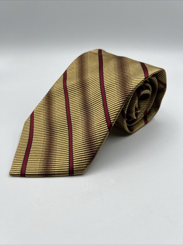 JOS A BANK Signature Collection Men's Silk Cotton Blend Necktie Gold Red Striped - Picture 10 of 11