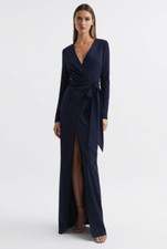 REISS Halston - Jasmine Front Slip Maxi Gown in Midnight Navy UK Size 16