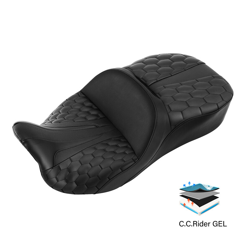 yuu⭐︎special Black Driver Passenger Gel Seat Fit For Harley Touring Road Street
